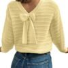 Sweaters for Women Long Sleeve Fall Outfits 2025 Back Bow Knot Sweaters Round Neck Solid Knit Pullover Tops