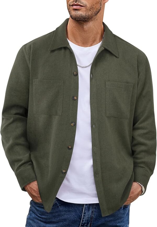 Men's Flannel Shirts Casual Button Down Plaid Shirt Jacket Long Sleeve Fleece Shacket with Pockets