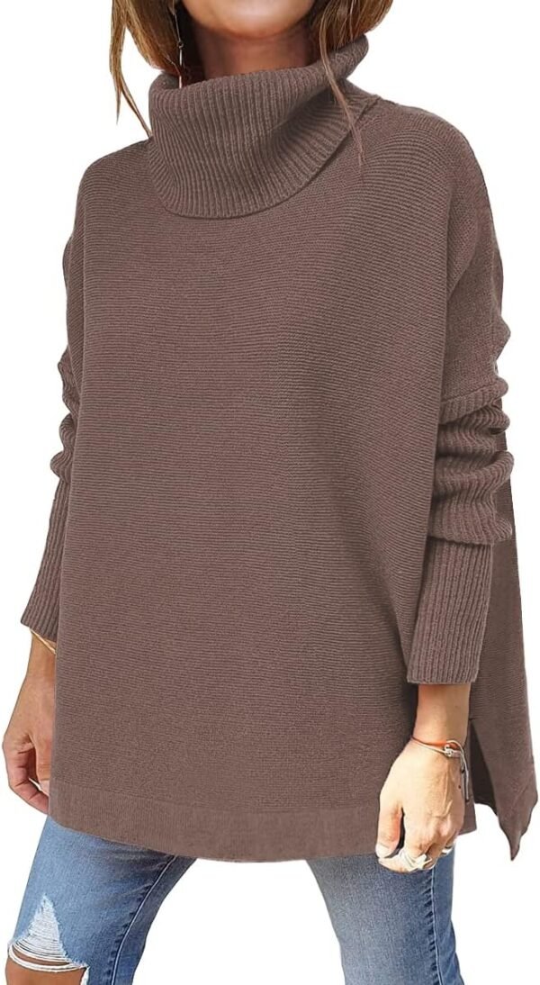 Women's Turtleneck Oversized Sweaters Long Batwing Sleeve Spilt Hem Tunic Pullover Knit Tops