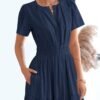 Womens Summer 2025 Casual Midi Maxi Dresses Lightweight Short Sleeve V Neck Elastic Waist Boho Beach Dress Pockets