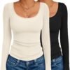 Long Sleeve Shirts for Womens Scoop Neck Tops Slim Fit Undershirts Basic Thermal Tee Shirt
