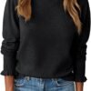 71L88tts9vL._AC_SL1500 Womens Ruffle Mock Neck Sweater Puff Long Sleeve Fall Soft Knit Casual Pullover Sweaters Top