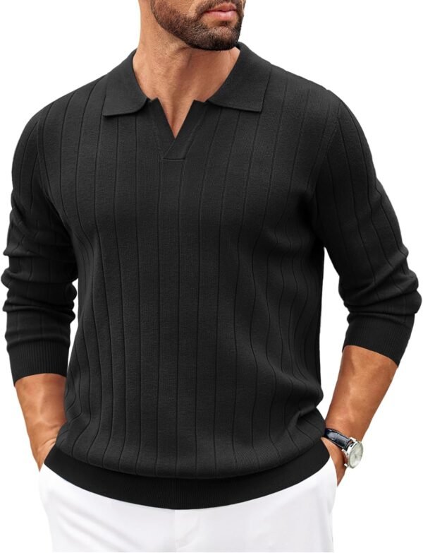 71MrVyKuTCL._AC_SL1500 Mens Sweaters Polos Long Sleeve V Neck Knit Polo Lightweight Casual Pullover Sweater