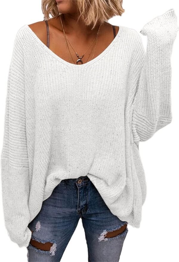 Women's V Neck Long Sleeve Knit Loose Oversized Pullover Sweater Top
