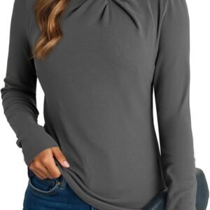71Og_ATkNcL._AC_SL1500 Dokotoo Womens Tops Business Casual Outfits Long Sleeve Shirts Mock Neck Twist Knot Slim Fit Soft Stretch Tees Blouses