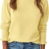 71RoNFppBeL._AC_SL1500 Womens Ruffle Mock Neck Sweater Puff Long Sleeve Fall Soft Knit Casual Pullover Sweaters Top