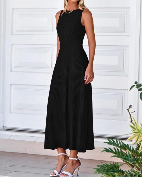 Women Tank Midi Dress Summer Crewneck Sleeveless Pleated A Line Business Casual Formal Sweater Fall Dresses 2025