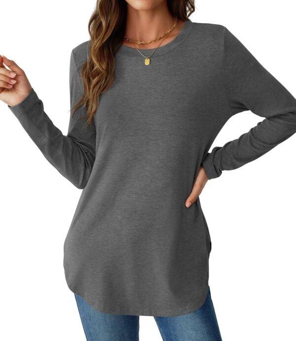 Womens Long Sleeve Shirts Loose Tunic Tops Round Neck Lightweight Side Split Casual 2025 Trendy Basic Tshirts Blouse