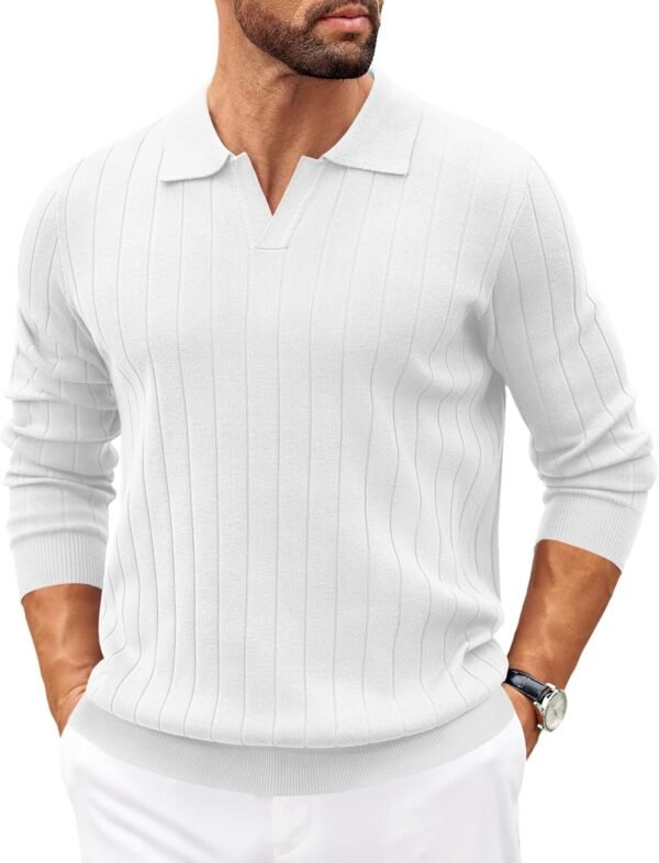71UJEByOkqL._AC_SL1500 Mens Sweaters Polos Long Sleeve V Neck Knit Polo Lightweight Casual Pullover Sweater