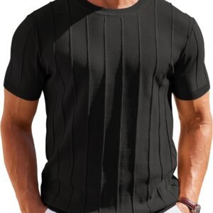 Men's T- Shirts Short Sleeve Knit Sweater Shirt Casual Crewneck Ribbed Pullover Tees