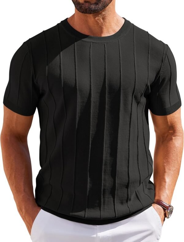 Men's T- Shirts Short Sleeve Knit Sweater Shirt Casual Crewneck Ribbed Pullover Tees