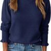 71ViwqH9ULL._AC_SL1500 Womens Ruffle Mock Neck Sweater Puff Long Sleeve Fall Soft Knit Casual Pullover Sweaters Top