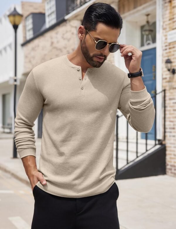 Men's Henley Shirts Long Sleeve Button T-Shirt Lightweight Fashion Casual Pullover Shirt