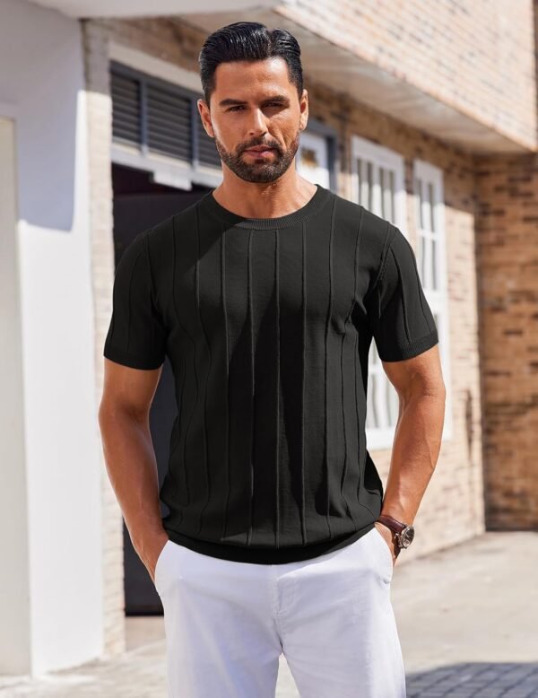 Men's T- Shirts Short Sleeve Knit Sweater Shirt Casual Crewneck Ribbed Pullover Tees