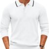 Men's Knit Polo Sweater Casual Long Sleeve Polo Sweater Lightweight Button Down Golf Pullover Sweaters