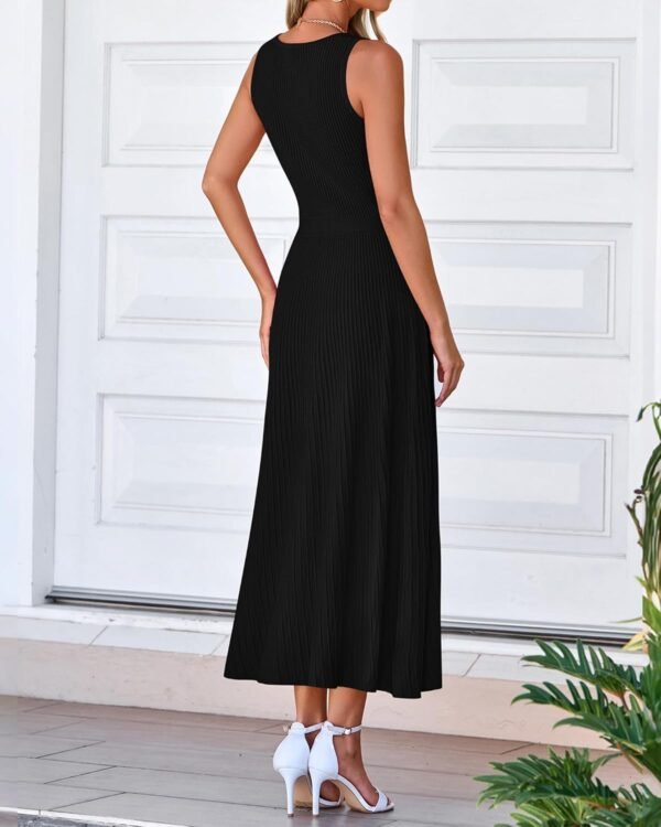 Women Tank Midi Dress Summer Crewneck Sleeveless Pleated A Line Business Casual Formal Sweater Fall Dresses 2025