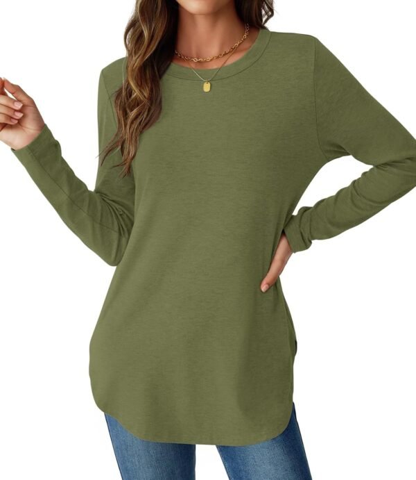 Womens Long Sleeve Shirts Loose Tunic Tops Round Neck Lightweight Side Split Casual 2025 Trendy Basic Tshirts Blouse