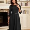 Work Dresses for Women 2025 3/4 Sleeve Fit and Flare Business Midi Dress Classy Office Dresses with Pockets