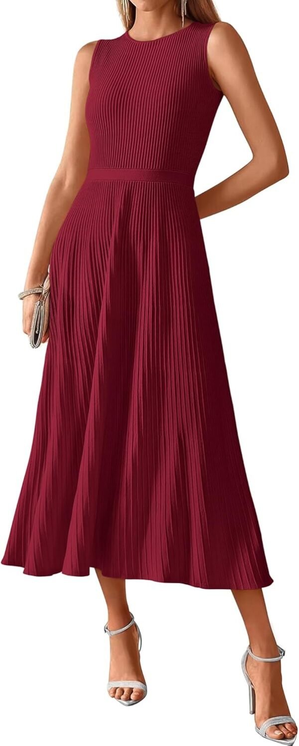 Women Tank Midi Dress Summer Crewneck Sleeveless Pleated A Line Business Casual Formal Sweater Fall Dresses 2025