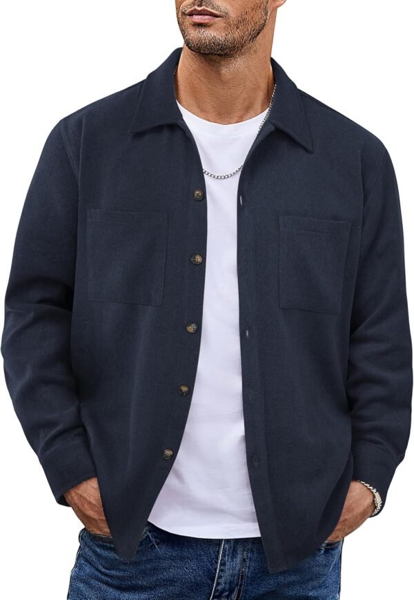 Men's Flannel Shirts Casual Button Down Plaid Shirt Jacket Long Sleeve Fleece Shacket with Pockets