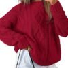 Trendy Queen Women's Oversized Cable Knit Crewneck Sweaters