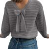 Sweaters for Women Long Sleeve Fall Outfits 2025 Back Bow Knot Sweaters Round Neck Solid Knit Pullover Tops