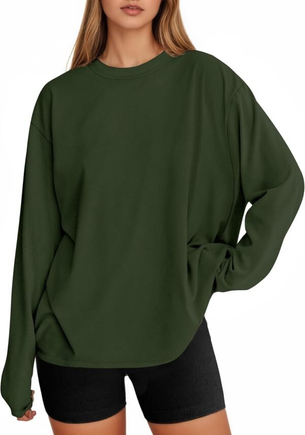 Womens Long Sleeve Oversized T Shirts Basic Crewneck Workout Tee Tops 2025 Fall Loose Fit Casual Y2K Clothes