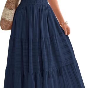 71kAjdq8K0L._AC_SL1500 Womens Summer 2025 Casual Midi Maxi Dresses Lightweight Short Sleeve V Neck Elastic Waist Boho Beach Dress Pockets