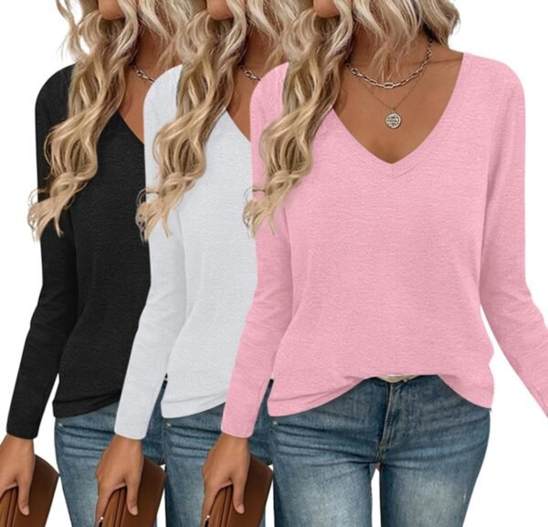 Long Sleeve Shirts for Women V Neck T Shirt Fall Casual Tops Basic Base Layer Undershirts Tees 2025 S-XXL