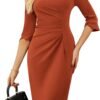 Work Dresses for Women 2025 3/4 Sleeve Sheath Business Dress Ruched Bodycon Office Cocktail Dress