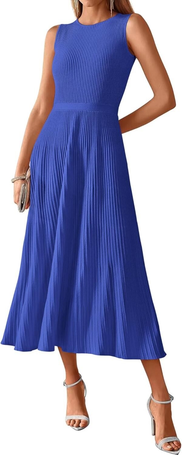 Women Tank Midi Dress Summer Crewneck Sleeveless Pleated A Line Business Casual Formal Sweater Fall Dresses 2025