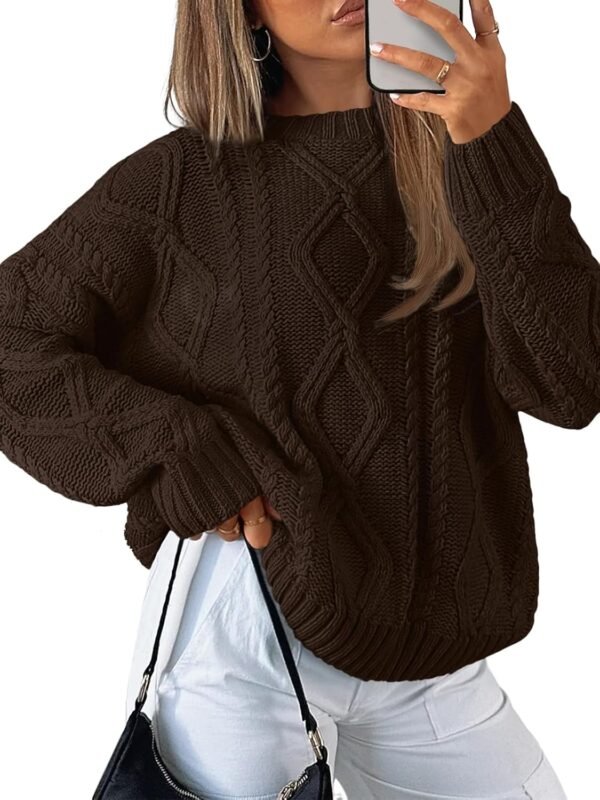 Trendy Queen Women's Oversized Cable Knit Crewneck Sweaters