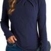 Dokotoo Womens Tops Business Casual Outfits Long Sleeve Shirts Mock Neck Twist Knot Slim Fit Soft Stretch Tees Blouses