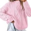 Trendy Queen Women's Oversized Cable Knit Crewneck Sweaters