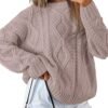 Trendy Queen Women's Oversized Cable Knit Crewneck Sweaters