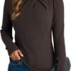 Dokotoo Womens Tops Business Casual Outfits Long Sleeve Shirts Mock Neck Twist Knot Slim Fit Soft Stretch Tees Blouses