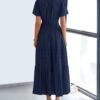Womens Summer 2025 Casual Midi Maxi Dresses Lightweight Short Sleeve V Neck Elastic Waist Boho Beach Dress Pockets