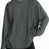Womens Long Sleeve Oversized T Shirts Basic Crewneck Workout Tee Tops 2025 Fall Loose Fit Casual Y2K Clothes