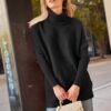 Women's Turtleneck Oversized Sweaters Long Batwing Sleeve Spilt Hem Tunic Pullover Knit Tops