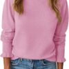 71w8DbAgiPL._AC_SL1500 Womens Ruffle Mock Neck Sweater Puff Long Sleeve Fall Soft Knit Casual Pullover Sweaters Top