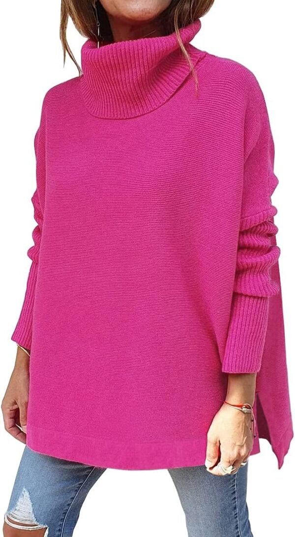 Women's Turtleneck Oversized Sweaters Long Batwing Sleeve Spilt Hem Tunic Pullover Knit Tops