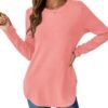 Womens Long Sleeve Shirts Loose Tunic Tops Round Neck Lightweight Side Split Casual 2025 Trendy Basic Tshirts Blouse