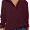 Womens Polo V Neck Long Sleeve Sweaters Lightweight Dressy Casual Business Basic Knit Pullover Top 2025 Fall Outfits