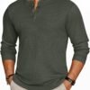 Mens Henley Long Sleeve Shirts Waffle T-Shirt Lightweight Thermal Undershirts S-XXL