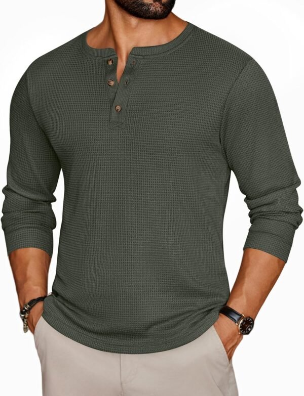 Mens Henley Long Sleeve Shirts Waffle T-Shirt Lightweight Thermal Undershirts S-XXL