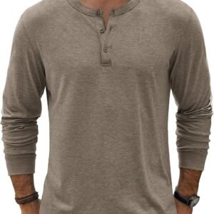 Men's Henley T-Shirt Long Sleeve Casual Lightweight Pullover Shirts Soft Stretch Basic Tees Fall Tops
