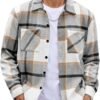 Men's Flannel Shirts Casual Button Down Plaid Shirt Jacket Long Sleeve Fleece Shacket with Pockets