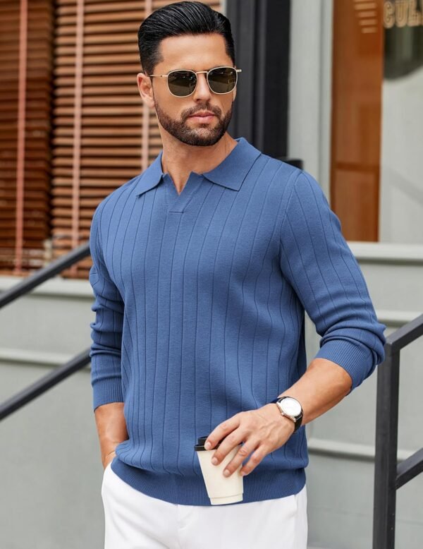 812v0JUwtTL._AC_SL1500 Mens Sweaters Polos Long Sleeve V Neck Knit Polo Lightweight Casual Pullover Sweater