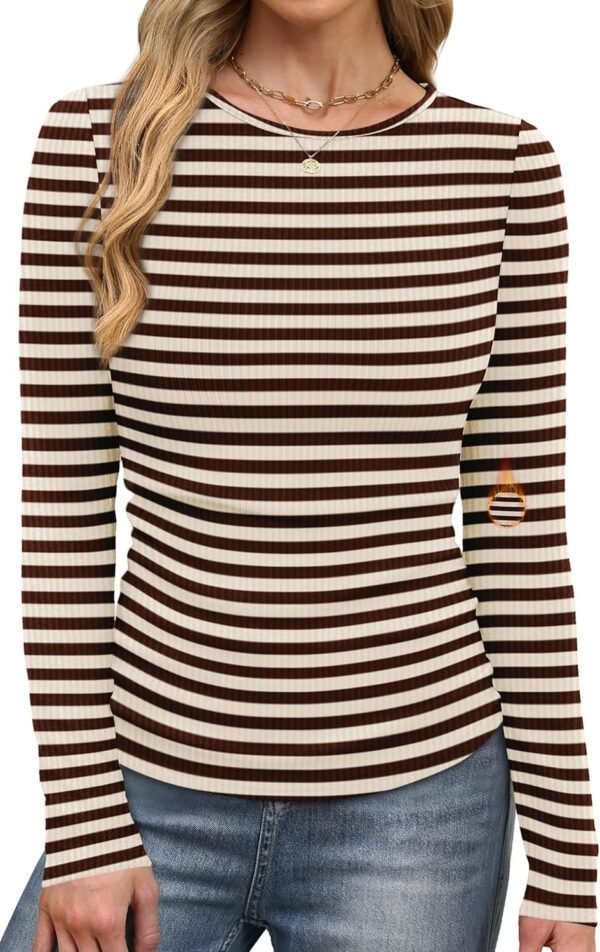 Long Sleeve Shirts for Women Fall Fashion Thermal Shirts Rib Knit Winter Clothing Warm Undershirts Basic T-Shirts