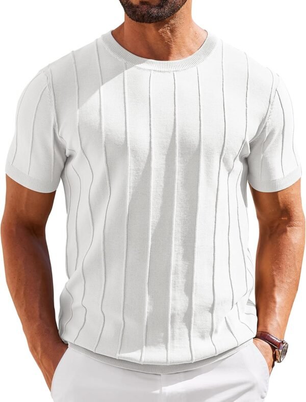 Men's T- Shirts Short Sleeve Knit Sweater Shirt Casual Crewneck Ribbed Pullover Tees
